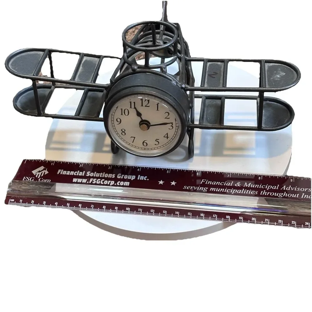 Timex Mini-Clock Plane Silver Desktop Pencil Holder Office Aviation Collectible
